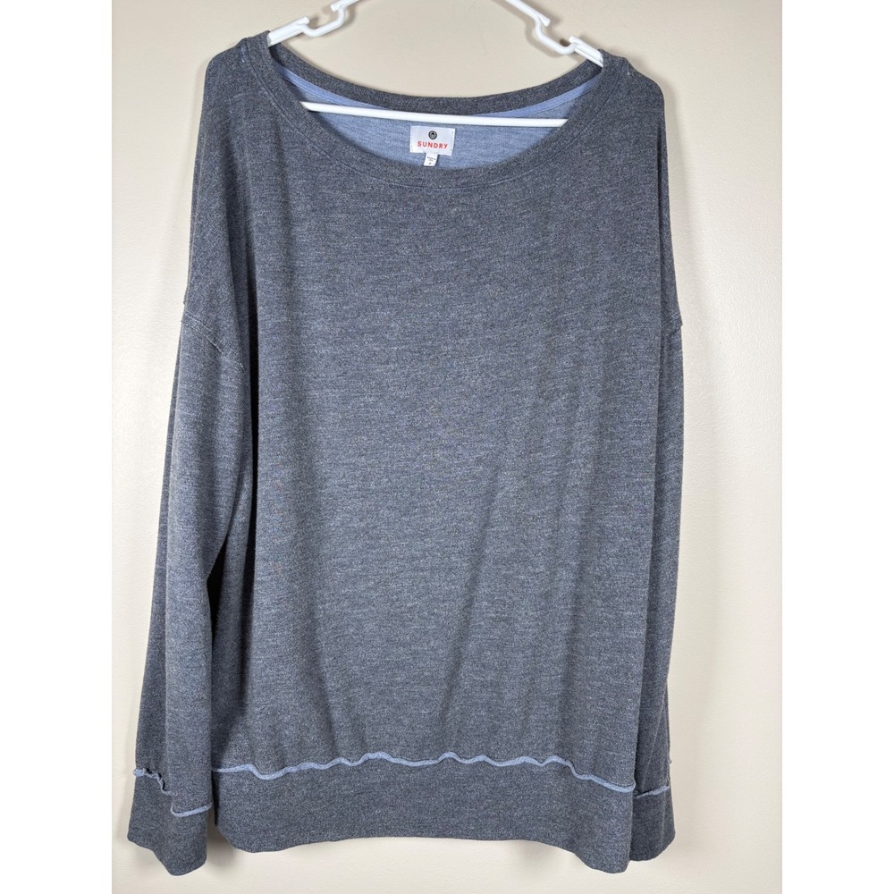 Sundry Womens Grey French Terry Boat Neck Sweatshirt Raw Wave Trim Size 2 M Cozy